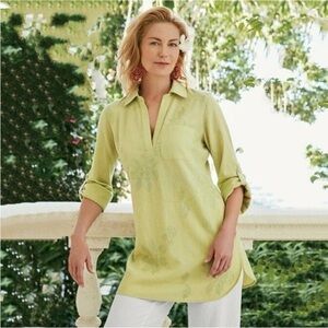 Soft Surroundings Linen Embroidered Cotton Tunic Top